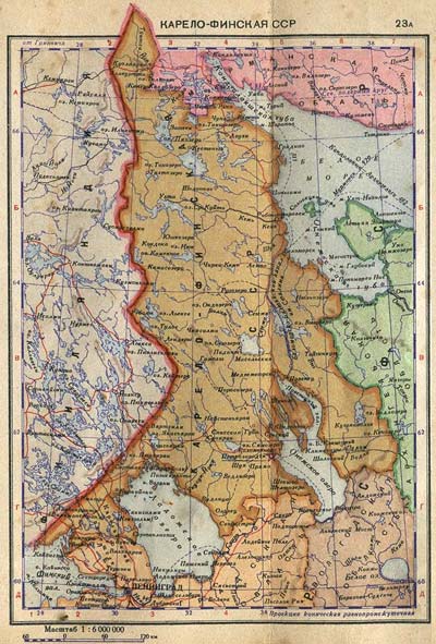 1940. The map of the Karelian-Finnish Soviet Socialist Republic